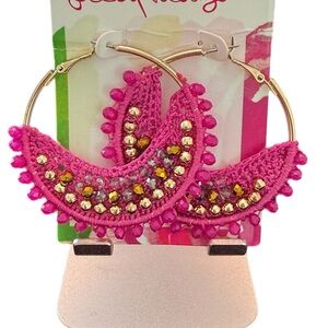 Pink Beaded Hoop Earrings